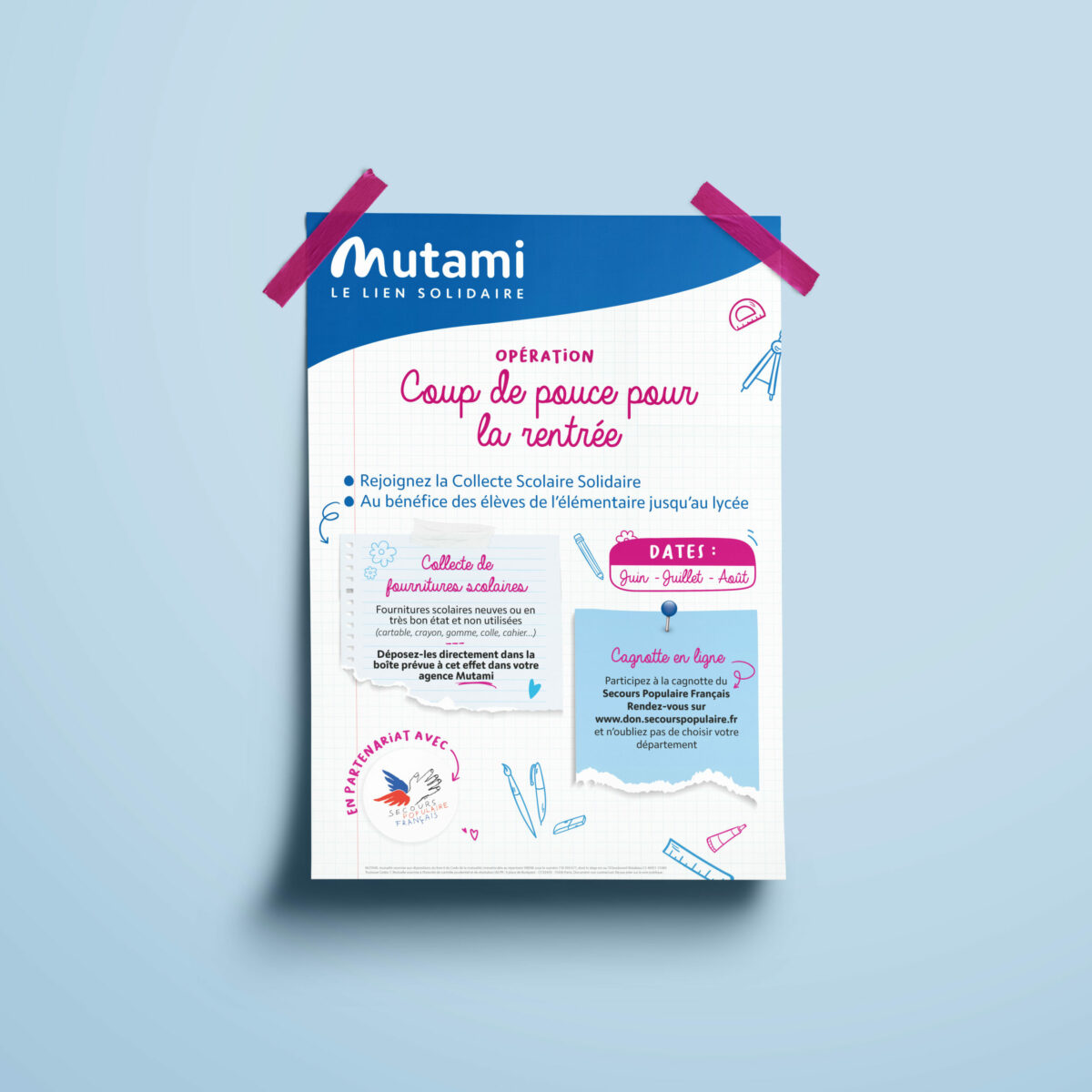 LIMAGIERE - MUTAMI - CAMPAGNE DONS FOURNITURES SCOLAIRES - SECOURS POPULAIRE